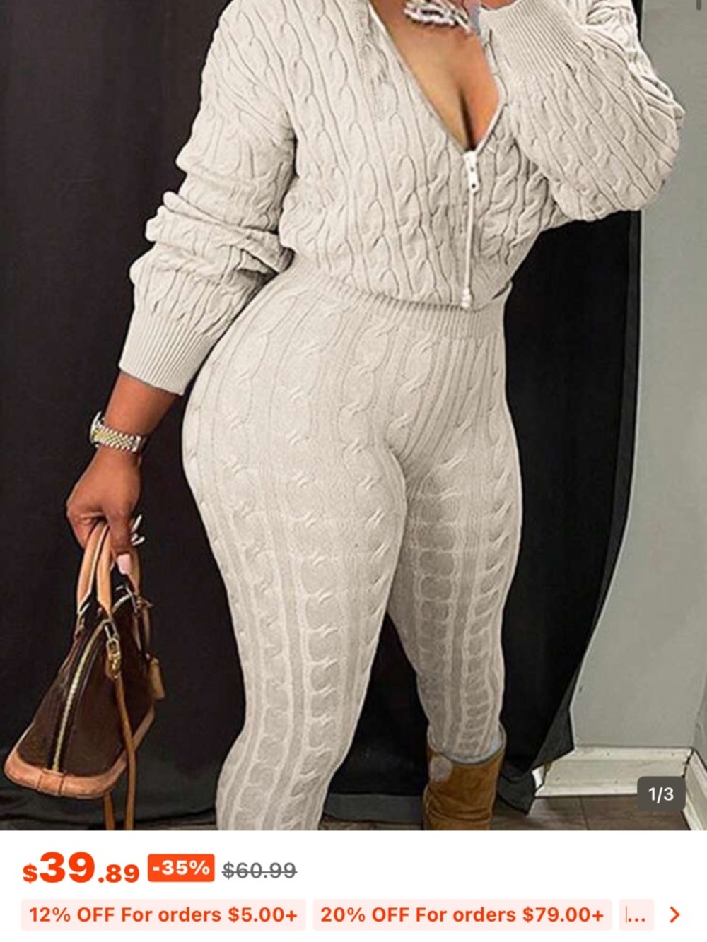 SHEIN Soft Knit Hoodie and Joggers Set - Light Cream - Picture 7 of 7